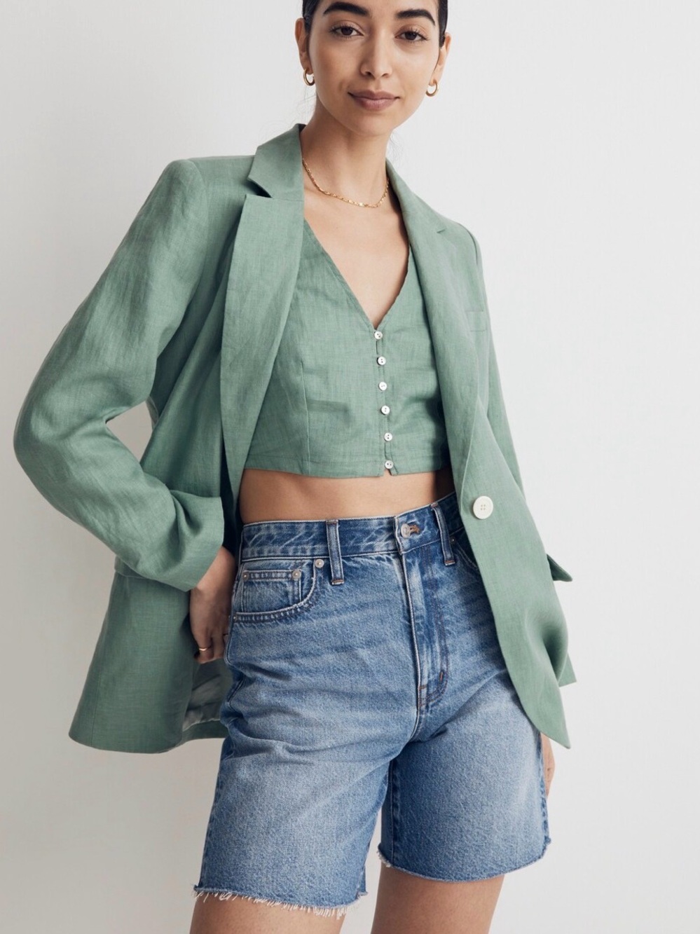 Madewell XS The Larsen Blazer In 100% Linen In Trellis Green Oversized